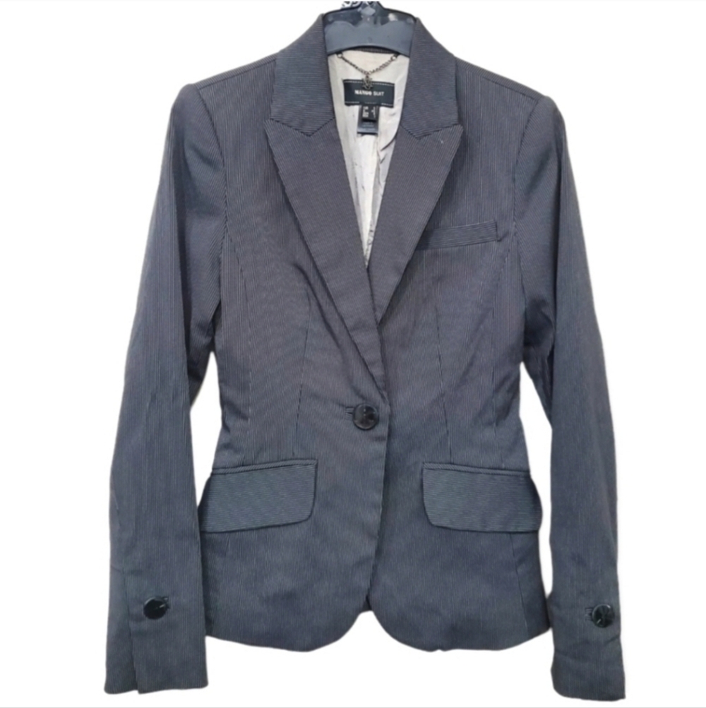 MANGO SUIT Grey Pinstripe Fitted Career Blazer XS